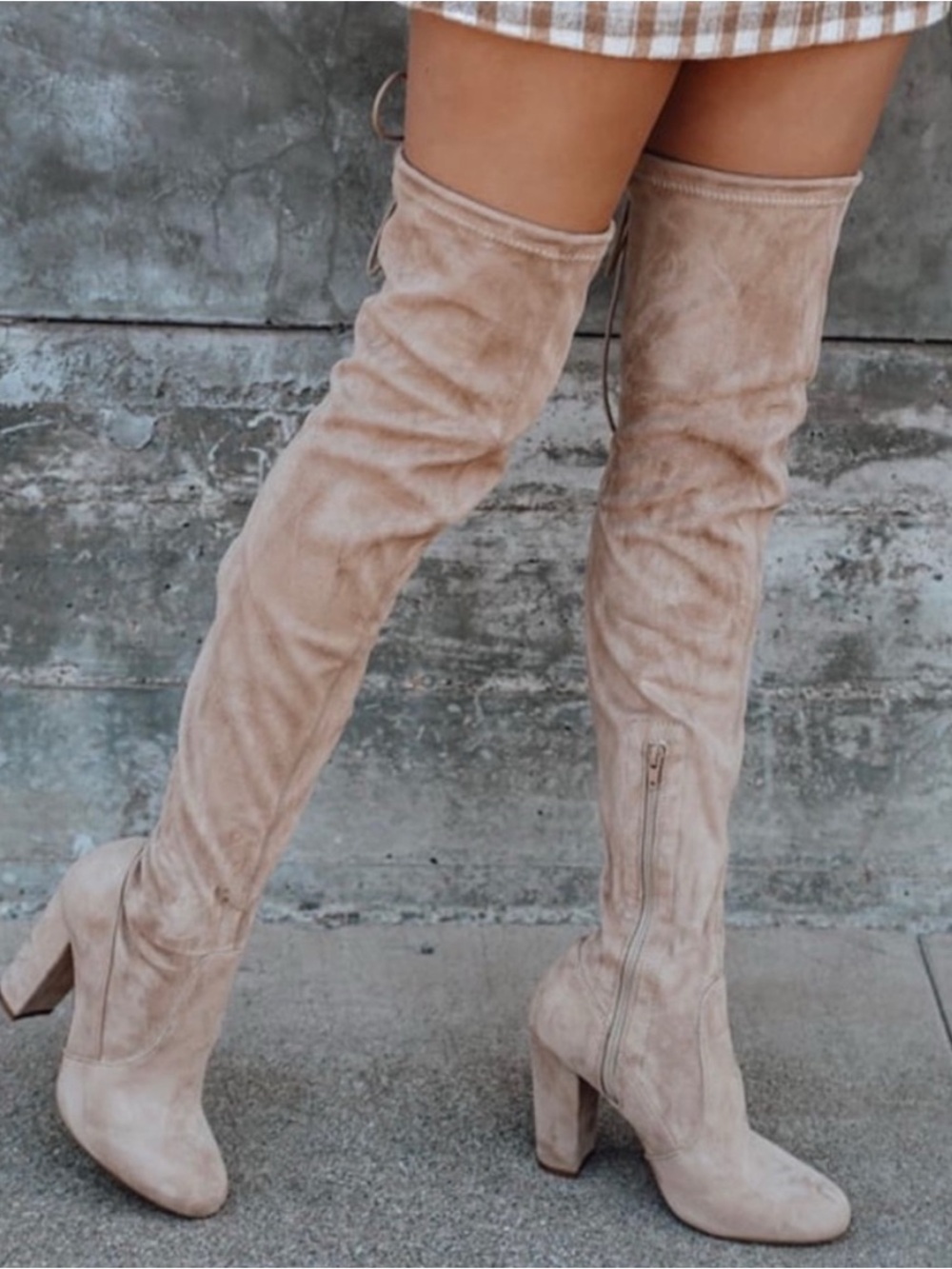Lulus So Much Yes Over The Knee Faux Suede Tan Block Heel Boots Womens Size 8